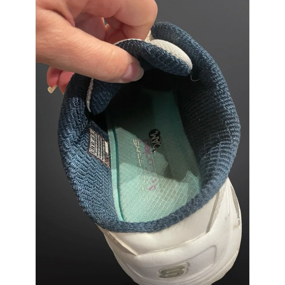 Skechers DLites White Navy Leather Slip On Mule Sneakers 11933 Womens 11 comfy